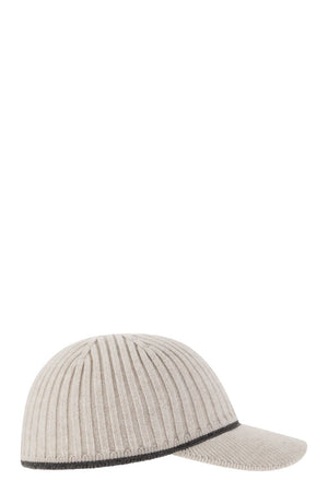 BRUNELLO CUCINELLI Luxury Ribbed Knit Baseball Cap with Jewel Detail