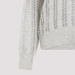 BRUNELLO CUCINELLI Elegant Wool-Mohair V-Neck Sweater with Mesh Design