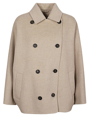 BRUNELLO CUCINELLI Double-Breasted Medium Beige Wool-Cashmere Jacket