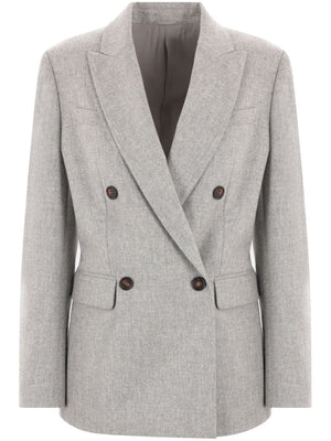 BRUNELLO CUCINELLI Light Grey Double-Breasted Blazer for Women