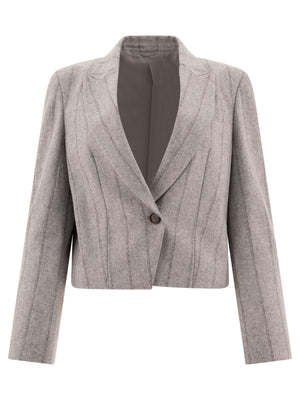 BRUNELLO CUCINELLI Striped Cropped Blazer with Signature Monili Detailing