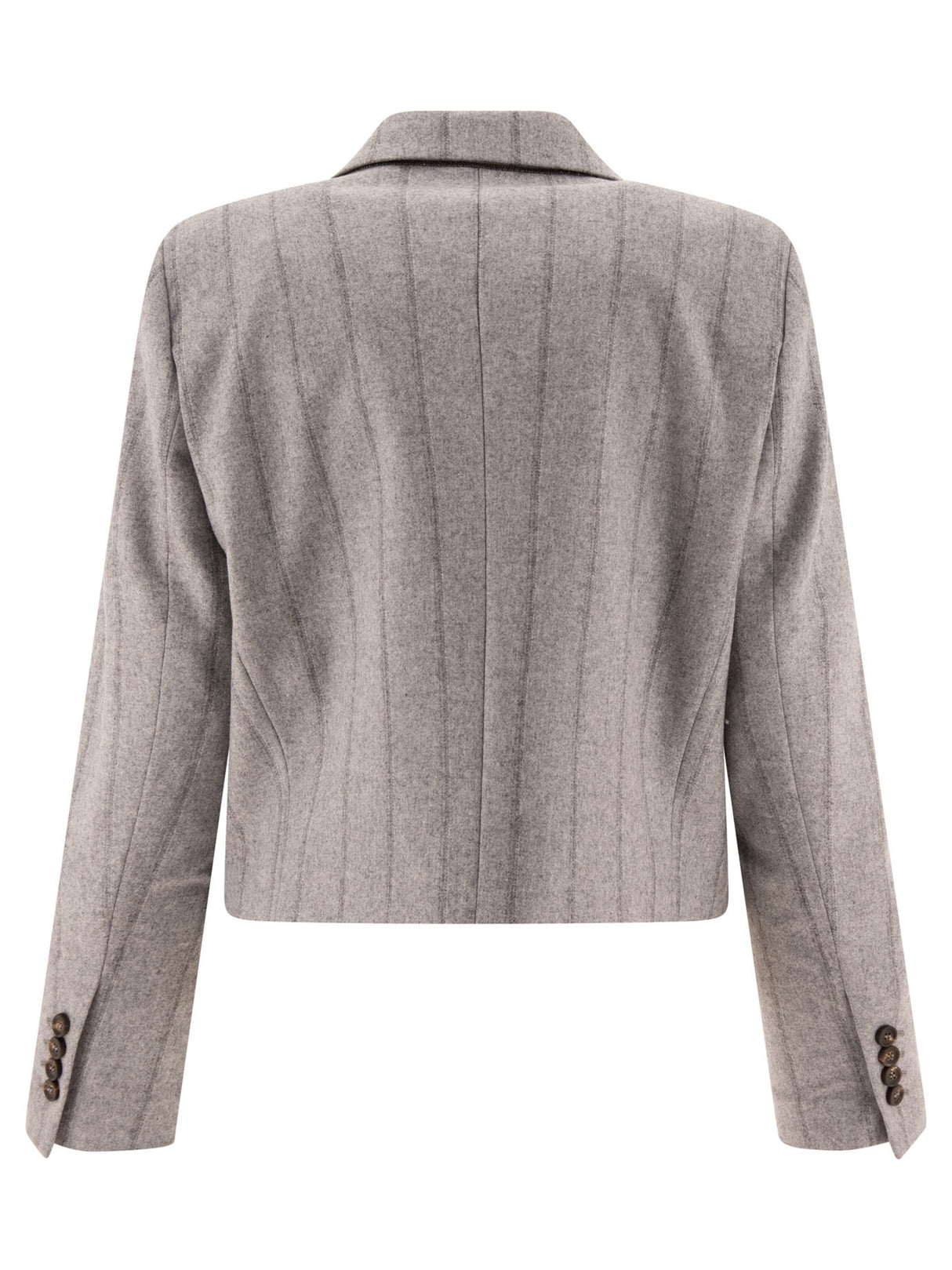 BRUNELLO CUCINELLI Striped Cropped Blazer with Signature Monili Detailing