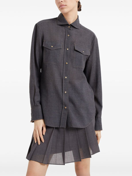 BRUNELLO CUCINELLI Light Knit Shirt with Shiny Details for Women