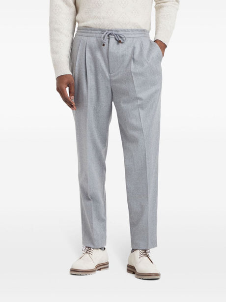 BRUNELLO CUCINELLI Elegant Tapered Wool Trousers in Light Grey