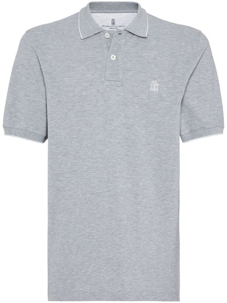 BRUNELLO CUCINELLI Light Grey Logo Cotton Polo Shirt