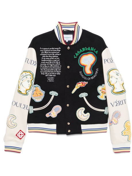 CASABLANCA Embroidered Chenille Patchwork Mini Bomber Jacket