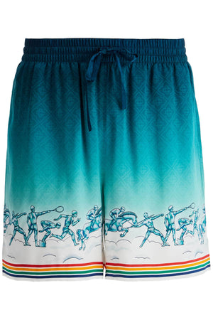 CASABLANCA Silk Satin Bermuda Shorts with Stadium Goddess Print