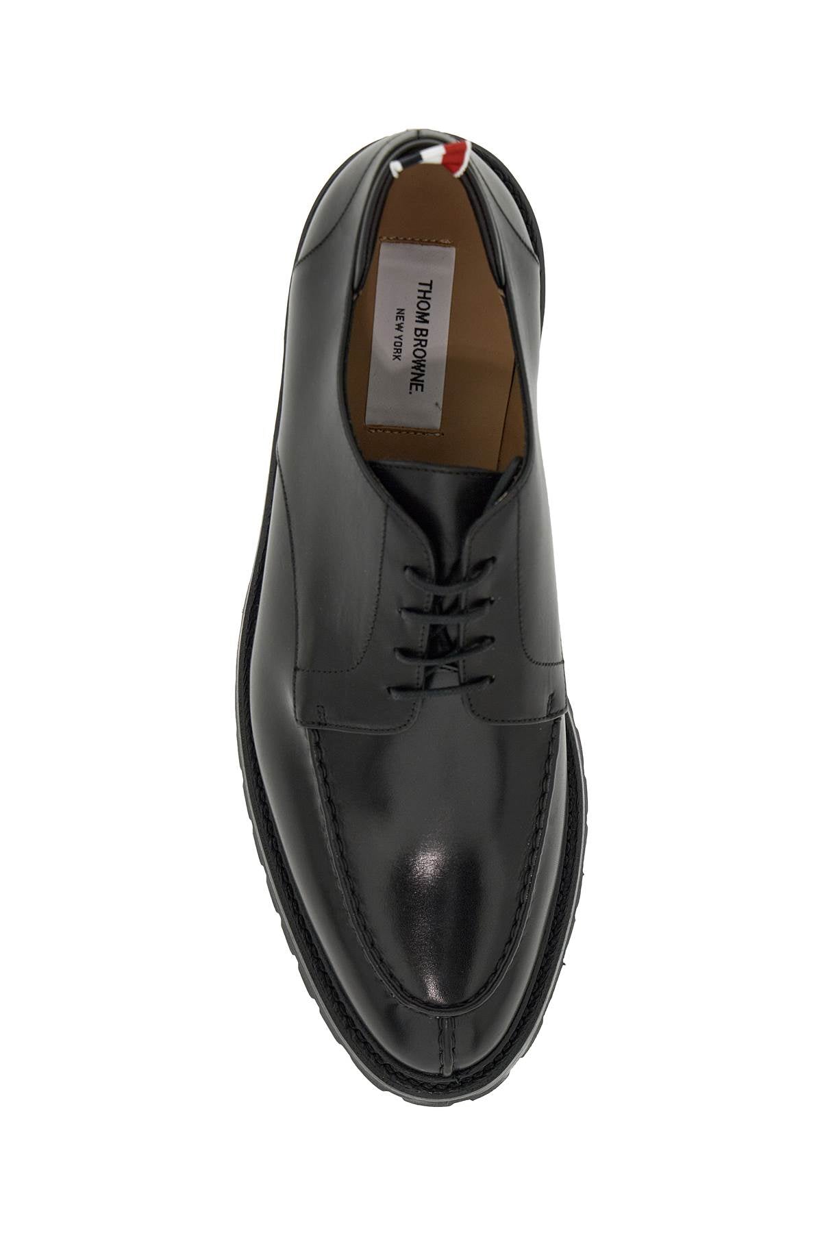 THOM BROWNE Classic Derby Dress Shoes in Premium Black Leather