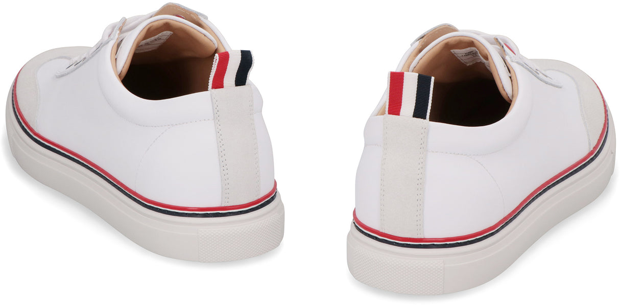 THOM BROWNE Men's White Leather Low-Top Sneakers for SS24