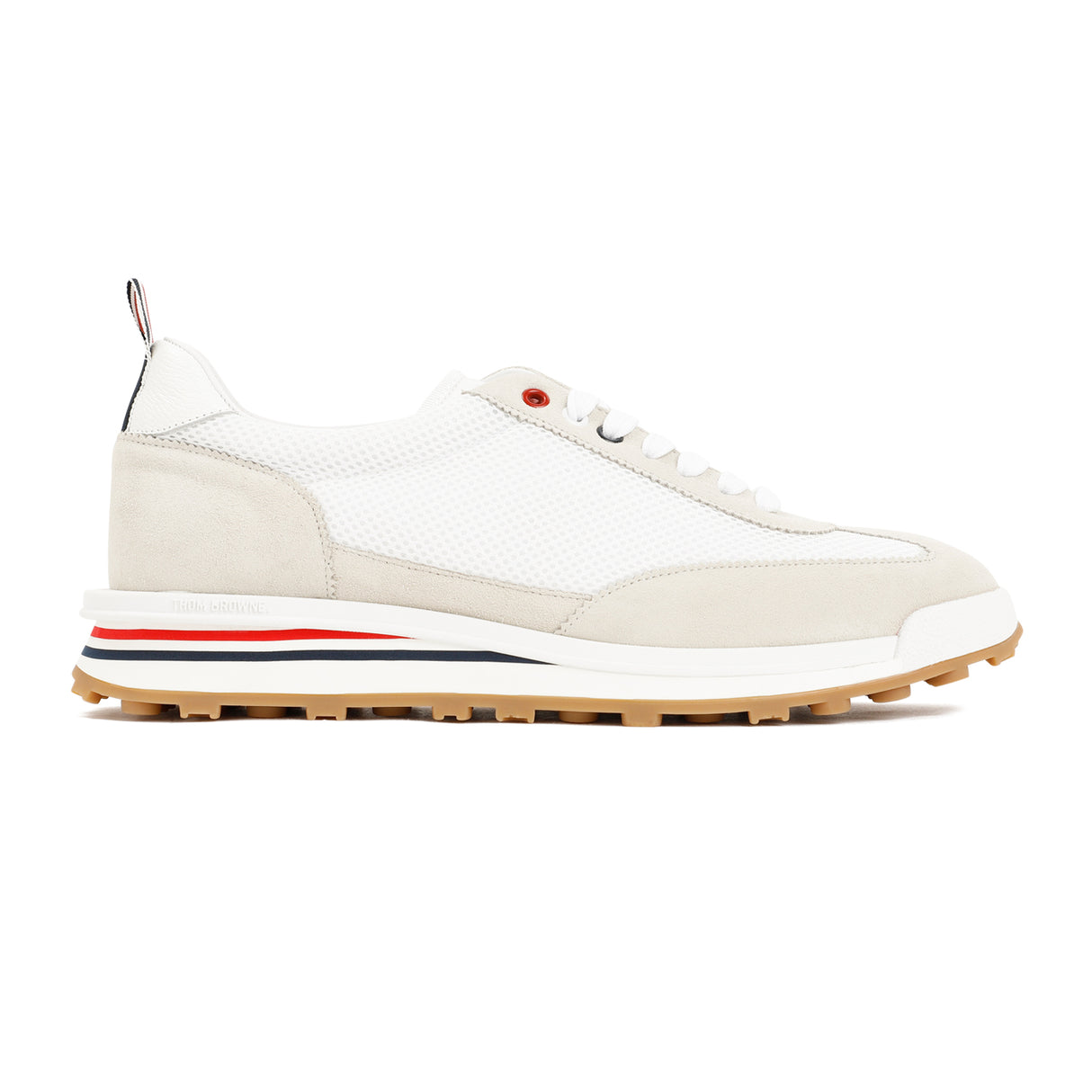 THOM BROWNE Men's White Leather and Fabric Low-Top Sneaker