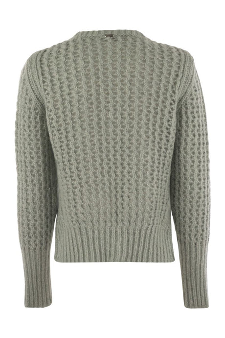 HERNO Elegant Alpaca-Wool Blend Sweater with Graphic Openwork