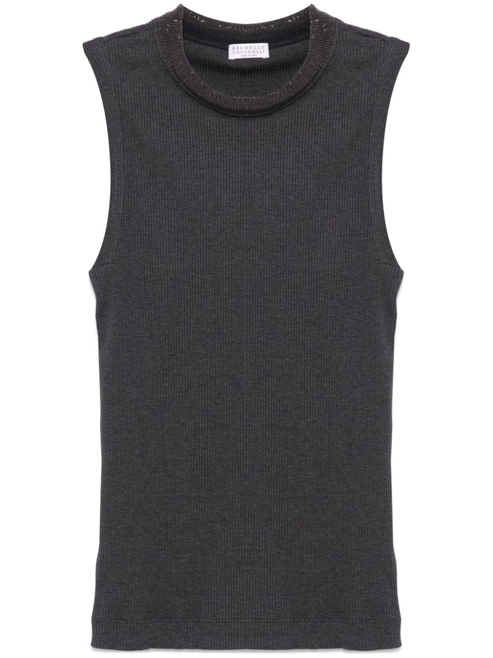 BRUNELLO CUCINELLI Sleeveless Cotton Blend Tank Top with Monili Chain Detail