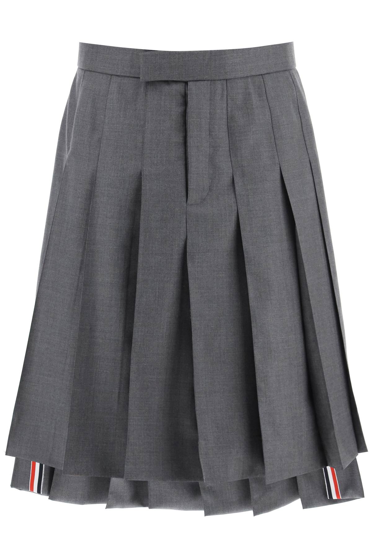 THOM BROWNE Classic Grey Wool Knee-Length Skirt with Backstrap