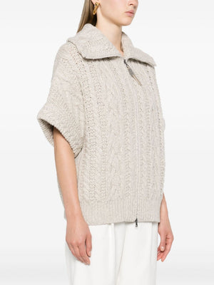 BRUNELLO CUCINELLI Luxurious Wool-Cashmere Zip Cardigan with Monili Detail