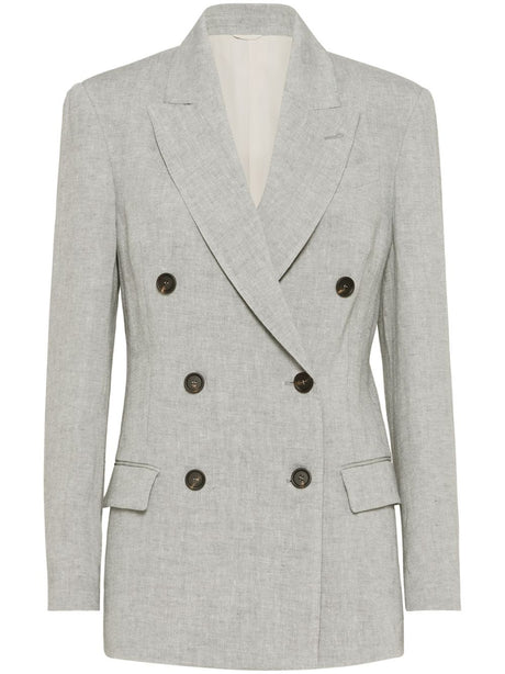 BRUNELLO CUCINELLI Women's Ash Grey Linen Double-Breasted Jacket