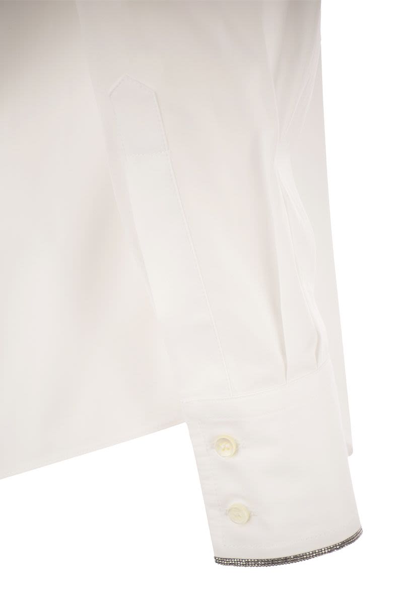 BRUNELLO CUCINELLI White Stretch Cotton Poplin Shirt with Wide Sleeves for Women