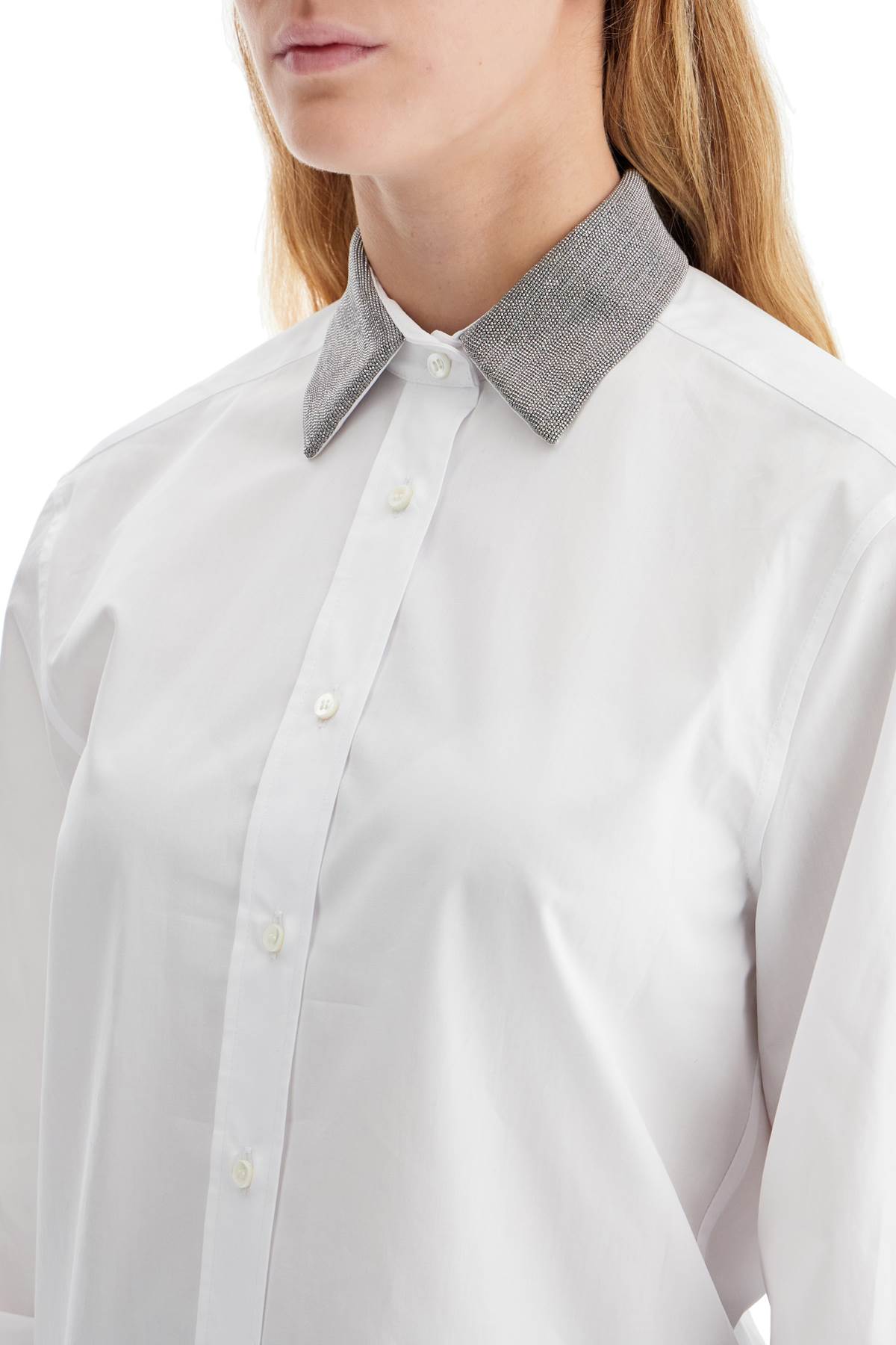 BRUNELLO CUCINELLI Elegant Beaded Collar Cotton Shirt