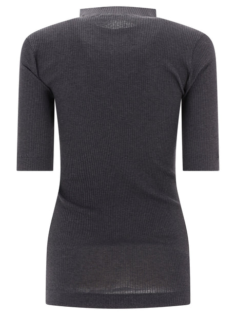 BRUNELLO CUCINELLI Sleek Cotton Ribbed T-shirt with Monili Detail