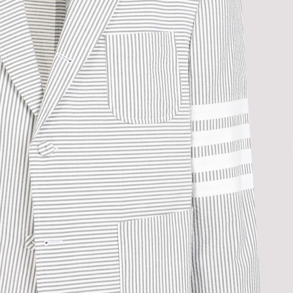 THOM BROWNE Men's Seersucker Jacket in Gray - SS24 Collection