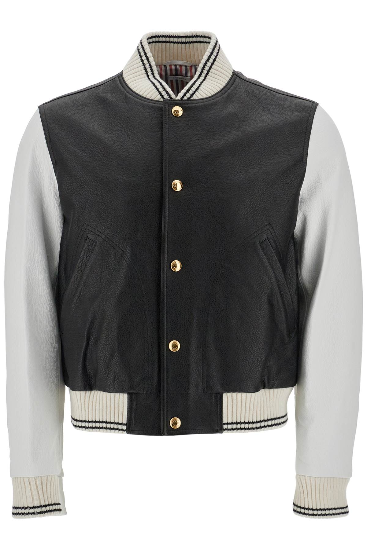 THOM BROWNE Classic Leather Varsity Bomber Jacket