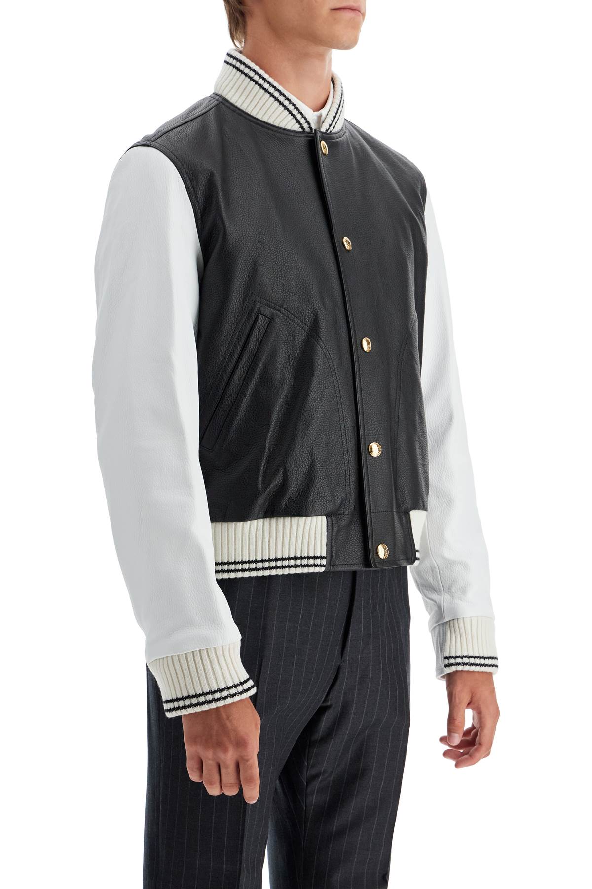 THOM BROWNE Classic Leather Varsity Bomber Jacket