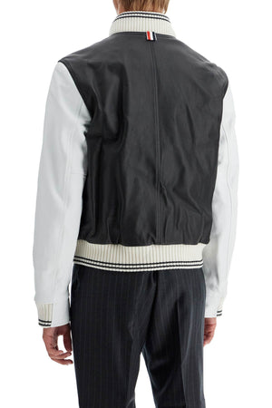 THOM BROWNE Classic Leather Varsity Bomber Jacket