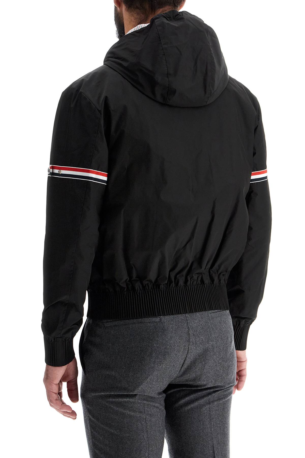 THOM BROWNE Short Fit Windbreaker Jacket with Tricolor Inserts