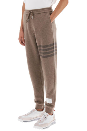 THOM BROWNE Men's Beige Wool Track Pants with Striped Detail and Tricolor Back from FW23 Collection