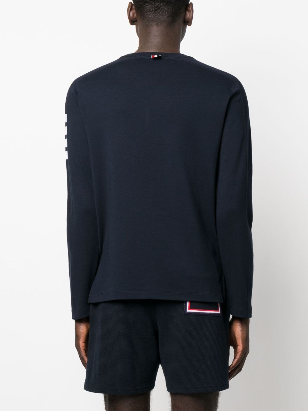 THOM BROWNE Navy Blue Cotton 4-Bar Stripe Crewneck Sweater