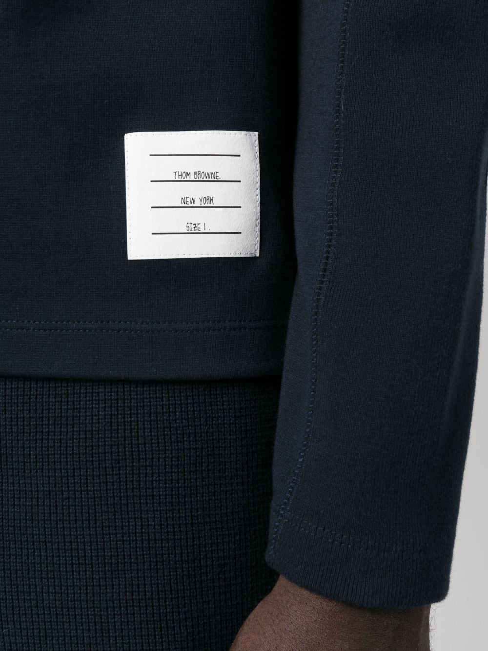 THOM BROWNE Navy Blue Cotton 4-Bar Stripe Crewneck Sweater