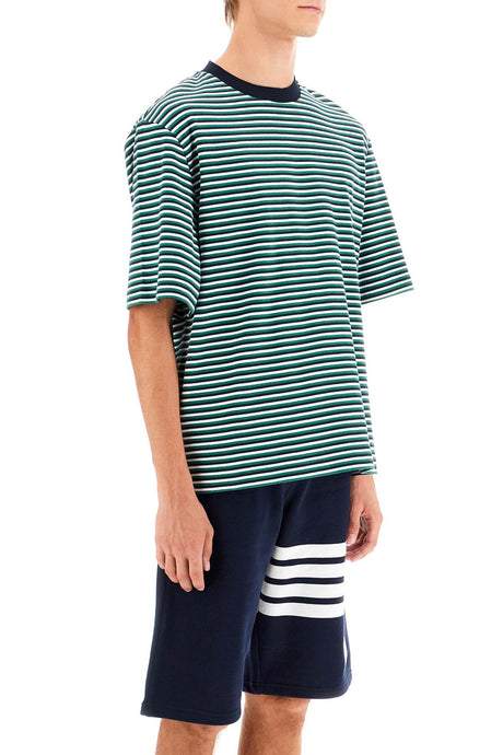 THOM BROWNE Striped Oversized T-Shirt with Tricolor Detail