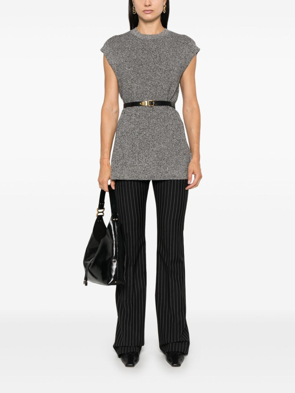 ELISABETTA FRANCHI Gray Mini Cardigan with Belt