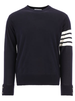 THOM BROWNE Navy Blue 4-BAR Merino Wool Knit Jumper for Men - SS24 Collection