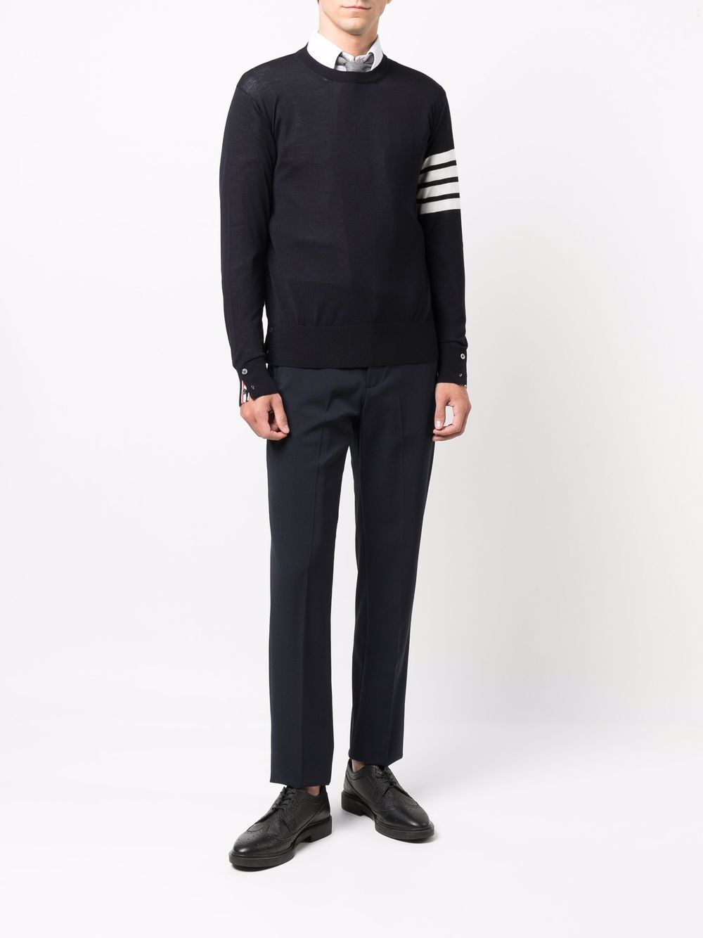 THOM BROWNE Navy Blue 4-BAR Merino Wool Knit Jumper for Men - SS24 Collection