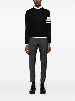 THOM BROWNE Relaxed Crew Neck Merino Pullover with Signature Stripes