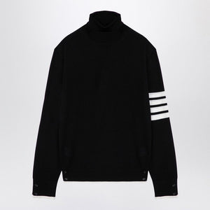 THOM BROWNE Elegant Black Wool Turtleneck Sweater with Contrast Stripes