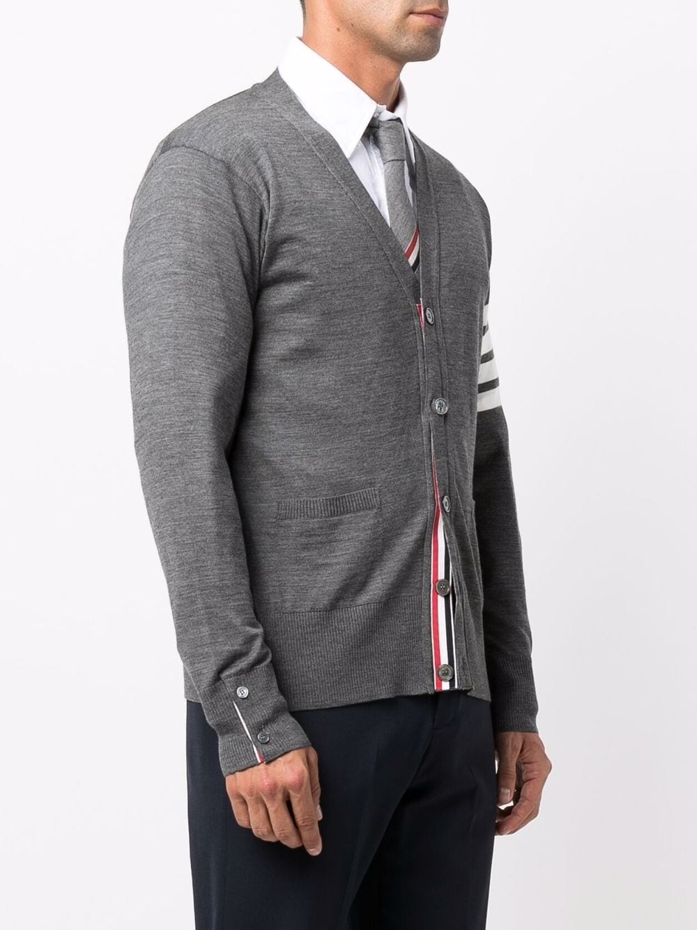 THOM BROWNE Grey Merino 4-Bar Knit Cardigan for Men - FW23