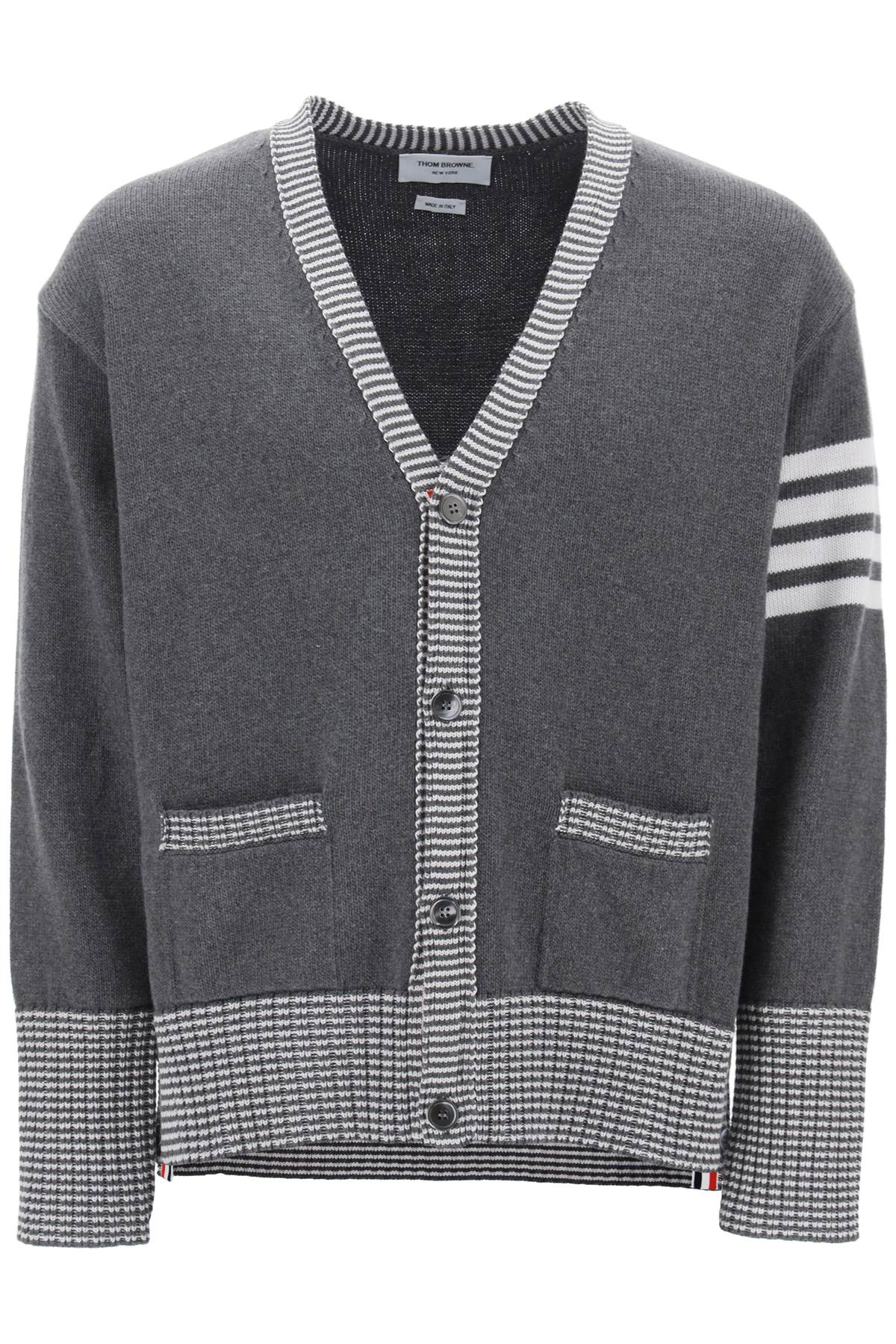 THOM BROWNE Men's Cotton Cardigan with Hector Intarsia - Grey - SS24