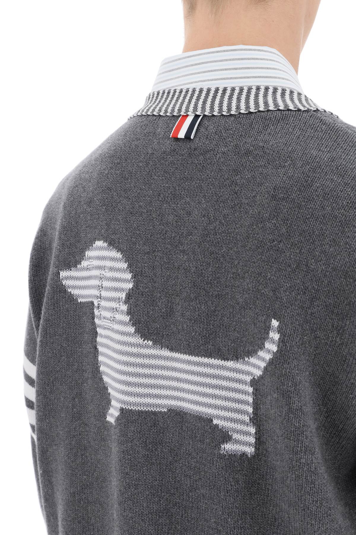 THOM BROWNE Men's Cotton Cardigan with Hector Intarsia - Grey - SS24