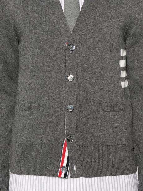 THOM BROWNE Signature Stripe Cotton Cardigan - Medium Grey