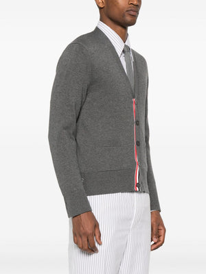 THOM BROWNE Signature Stripe Cotton Cardigan - Medium Grey