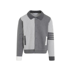 THOM BROWNE Men's Gray Polo Collar Bomber Jacket for SS24