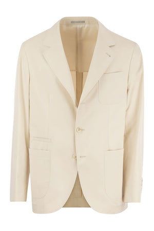 BRUNELLO CUCINELLI Men's Deconstructed Jacket with Patch Pockets in Beige - Cotton & Cashmere Blend