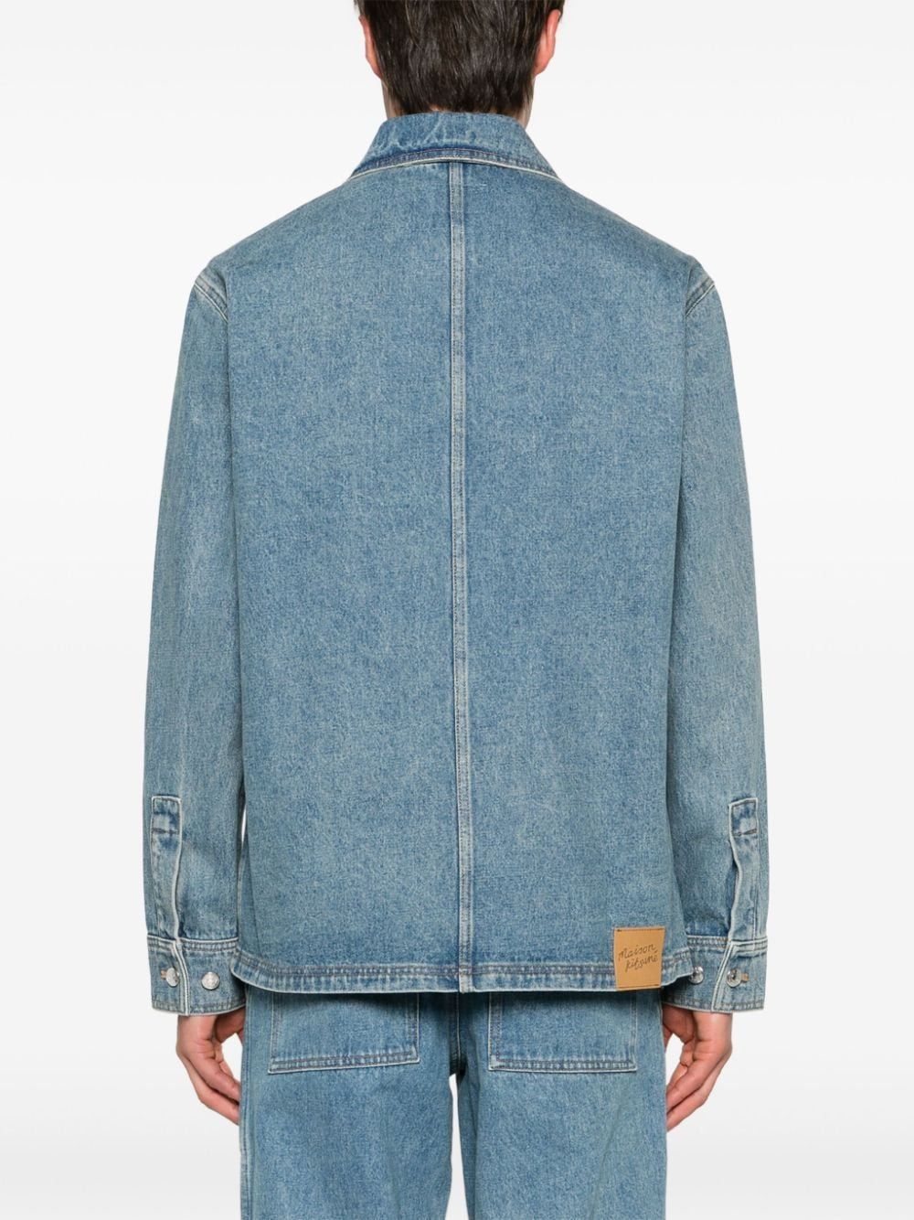 MAISON KITSUNÉ Men's Blue Denim Jacket with Contrast Stitching and Three Flat Pockets