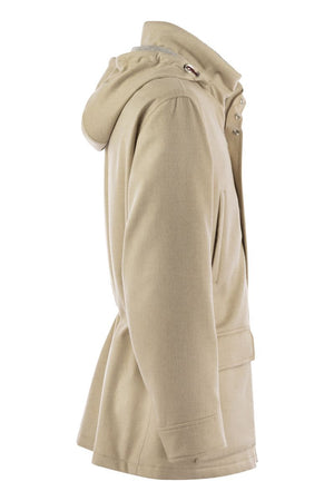 BRUNELLO CUCINELLI Luxury Suede Hooded Jacket with Cashmere Trim