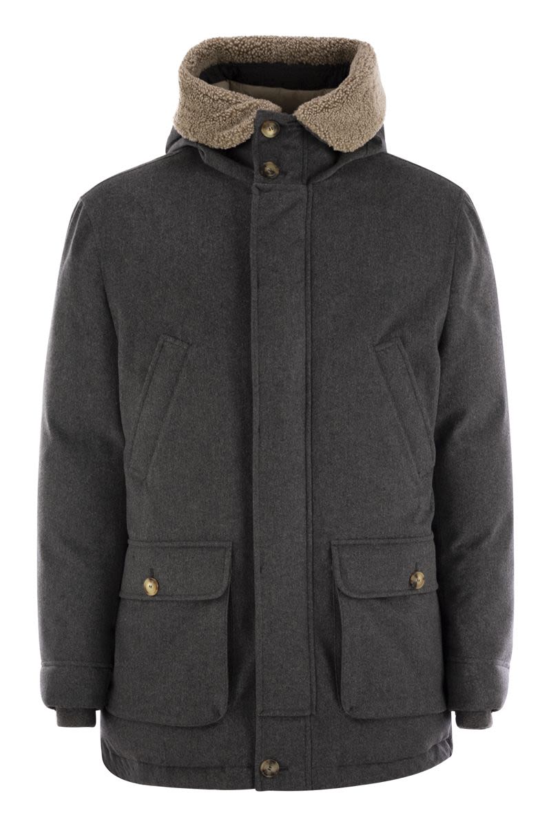 BRUNELLO CUCINELLI Luxurious Shearling-Lined Wool Flannel Parka with Down Fill