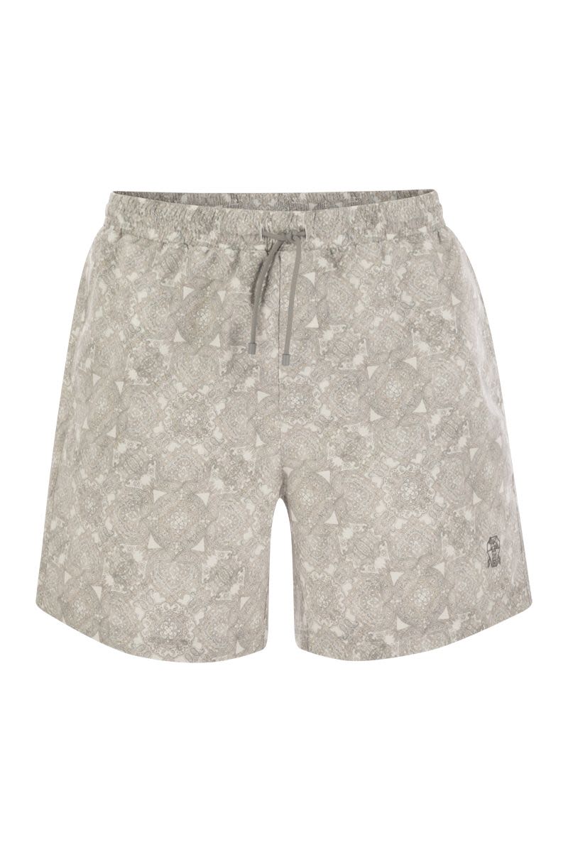 BRUNELLO CUCINELLI Men's Vintage-Inspired Paisley Print Beach Swim Trunks