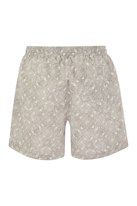 BRUNELLO CUCINELLI Men's Vintage-Inspired Paisley Print Beach Swim Trunks