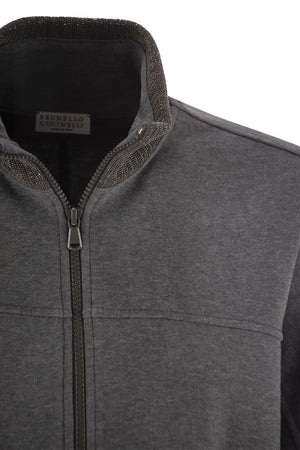 BRUNELLO CUCINELLI Luxurious Cotton Fleece Sweatshirt with Embellished Collar