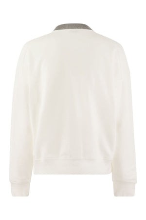 BRUNELLO CUCINELLI Elegant Cotton Fleece Sweatshirt with Jewel Embellished Collar